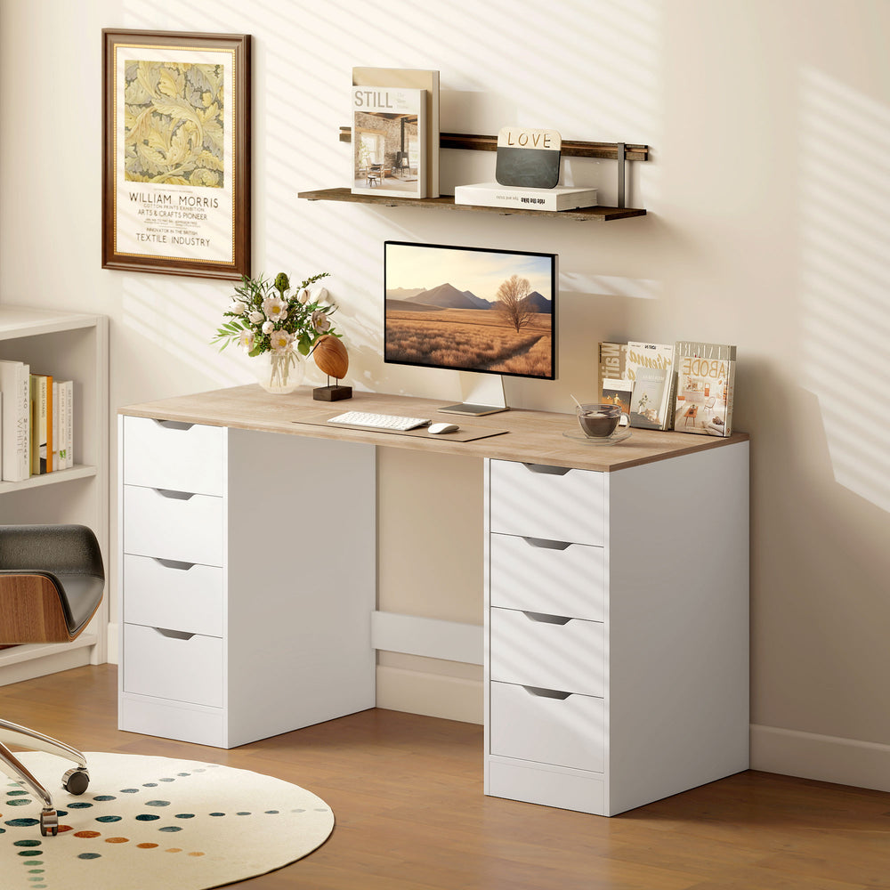Modern 8-Drawer Desk for Office or Living Room, White