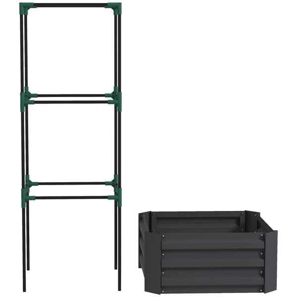 Galvanized planter with 3-tier trellis, grey 