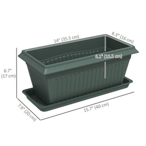 Set of 7 plastic flower pots with drainage holes and saucers