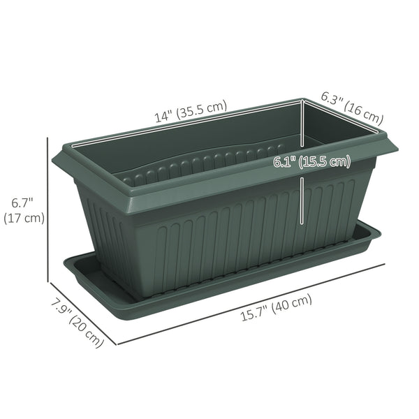Set of 7 plastic flower pots with drainage holes and saucers