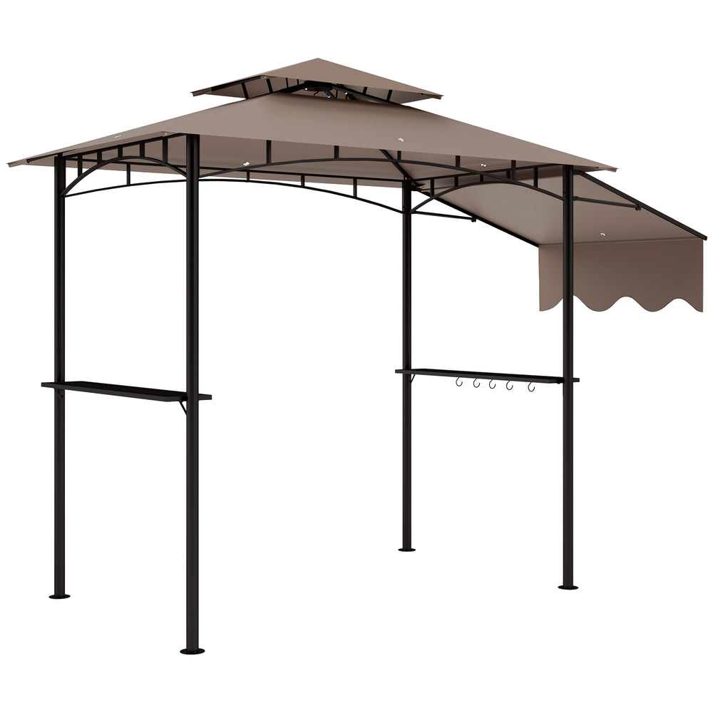 Two-tier barbecue gazebo with side awning, 2 side shelves and 6 hooks