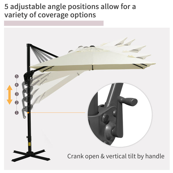 8-foot square cantilever parasol with cross base, cream white