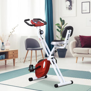 Folding exercise bike with 8 magnetic resistance levels, red