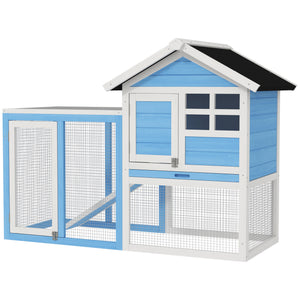 49" Wooden Hutch with Slanted Roof and Run, Light Blue