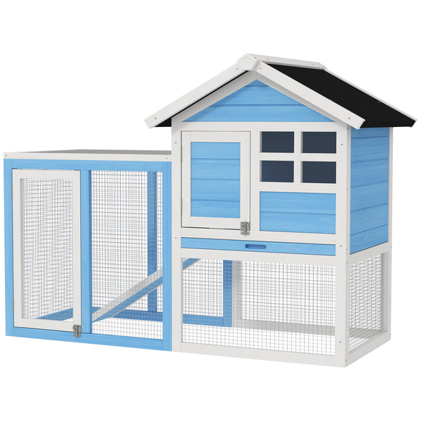 49" Wooden Hutch with Slanted Roof and Run, Light Blue