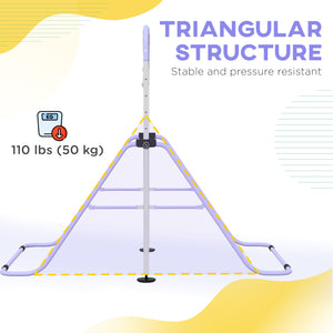 Foldable and height-adjustable gymnastics bar with gymnastic rings, purple