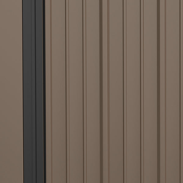 Steel garden shed with single lockable door, brown