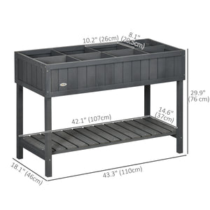 Raised wooden planter with 8 compartments, dark grey