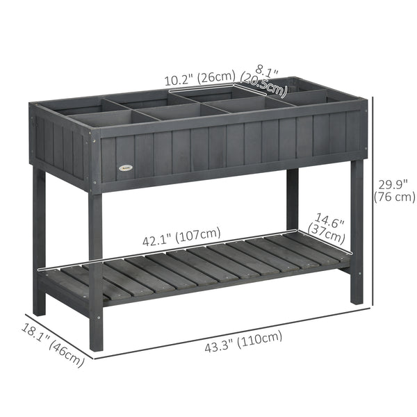 Raised wooden planter with 8 compartments, dark grey