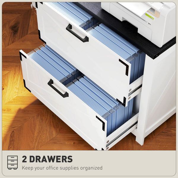 Country Style 2 Drawer Filing Cabinet with Adjustable Hanging Bars for Letter, A4, Legal Size, White