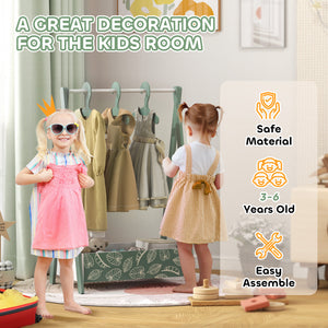 Clothes rack with storage shelf and hangers, green