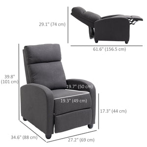 Manual recliner chair in breathable fabric with padded seat, dark gray