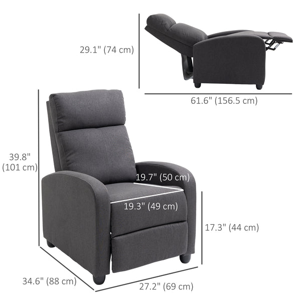 Manual recliner chair in breathable fabric with padded seat, dark gray