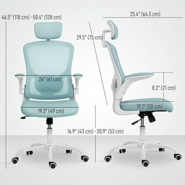 Ergonomic mesh office chair with headrest and lumbar support, light green
