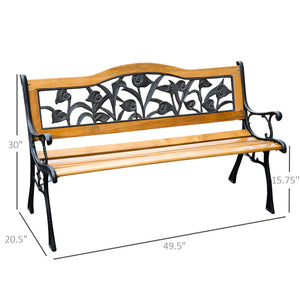 50" 2-seater garden bench, cast iron/wood, natural