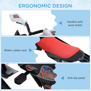 Sled with padded rubber seat, windproof handle and non-slip pedal, white and red
