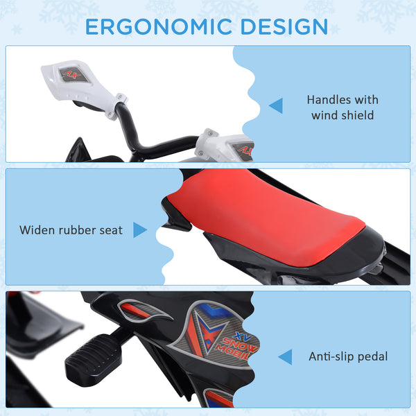 Sled with padded rubber seat, windproof handle and non-slip pedal, white and red