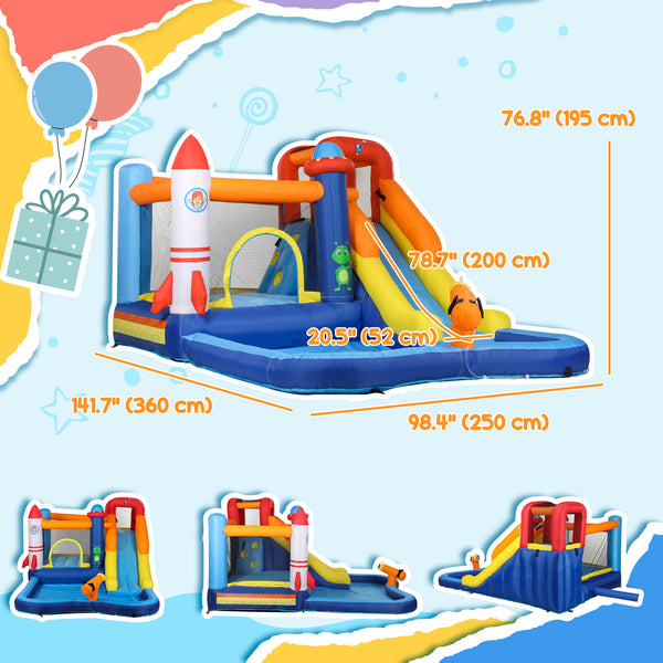 5-in-1 inflatable castle for children with 550W blower, paddling pool, jumping area, climbing wall and cannon