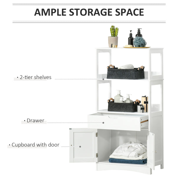 Bathroom cabinet with shelves, drawer and doors, for living room, white