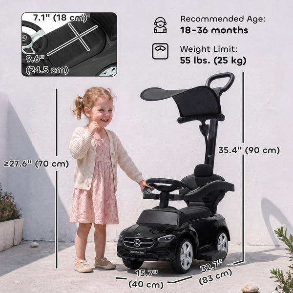 3-in-1 ride-on car with canopy, 18-36 months, black