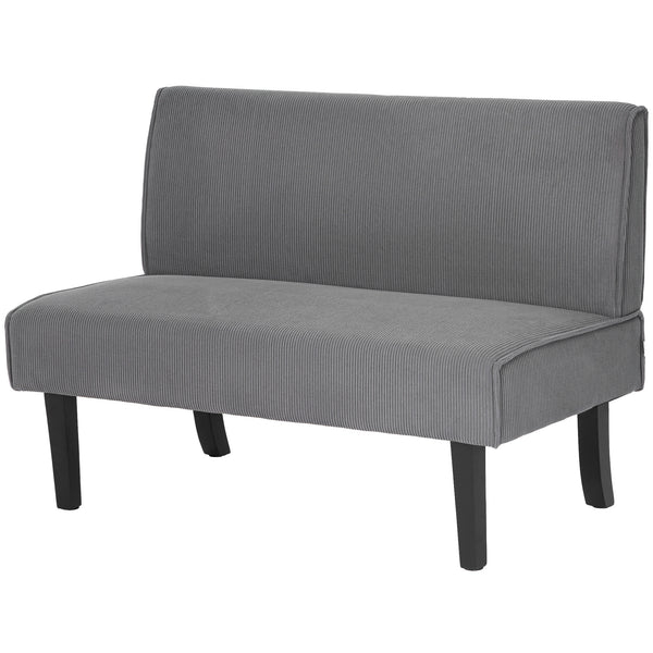 2 Seater Corduroy Sofa with USB Ports and Wooden Legs, Grey