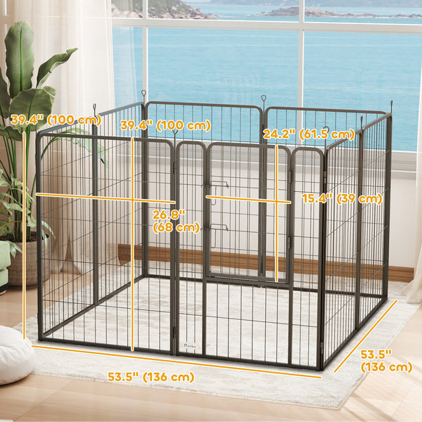 Dog Playpen, Indoor/Outdoor, Portable and Foldable, 8 Panels, with Door and Strap, for Large Dogs
