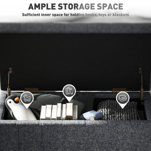 Linen fabric storage pouf with button tufting, gray