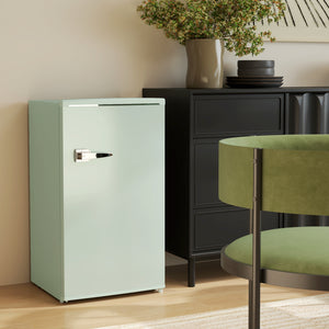 Retro Mini Fridge 3.1 cu. ft., Compact Single Door Refrigerator with Adjustable Thermostat, 2 Glass Shelves, Green