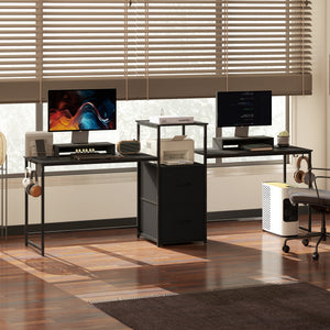 96-inch double gaming desk for 2 people with power outlets and monitor mounts, black