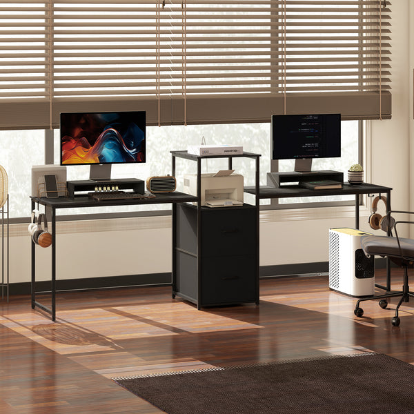 96-inch double gaming desk for 2 people with power outlets and monitor mounts, black