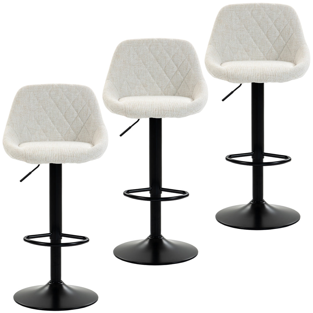 Set of 3 adjustable swivel bar stools with cushioned backrest, white