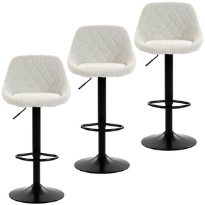 Set of 3 adjustable swivel bar stools with cushioned backrest, white
