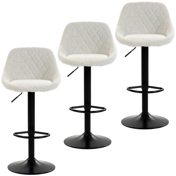 Set of 3 adjustable swivel bar stools with cushioned backrest, white