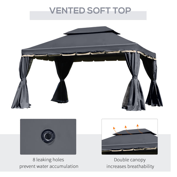 10 x 13 double-roofed gazebo with mosquito net and curtains, black