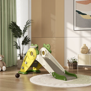 3-in-1 Toddler Foldable Slide with Basketball Hoop Yellow