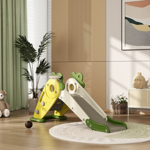 3-in-1 Toddler Foldable Slide with Basketball Hoop Yellow