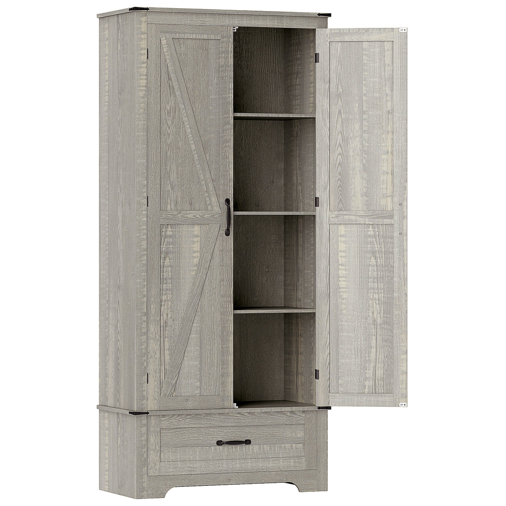 Country Style Kitchen Cabinet with Adjustable Shelves, 2 Door Kitchen Cabinet, Distressed Light Grey