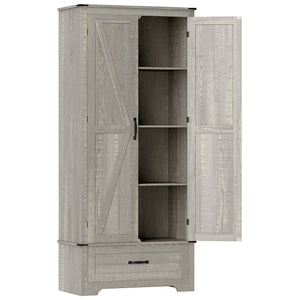 Country Style Kitchen Cabinet with Adjustable Shelves, 2 Door Kitchen Cabinet, Distressed Light Grey
