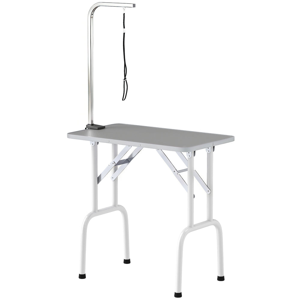 Foldable Pet Grooming Table for Dogs Cats with Adjustable Arm, Non-slip Surface, Grey