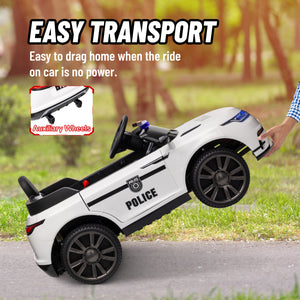 12V Electric Police Car with Remote Control, White