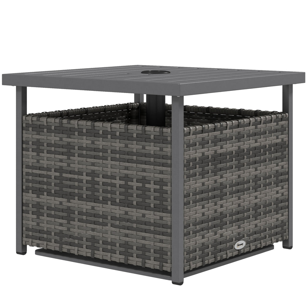 Wicker patio coffee table with parasol hole - Heather Grey