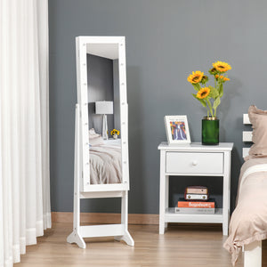 Freestanding jewelry cabinet with illuminated mirror, adjustable angle and 16 LEDs, warm white