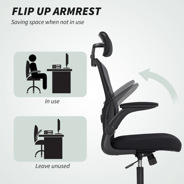 Ergonomic mesh office chair with headrest and lumbar support, black