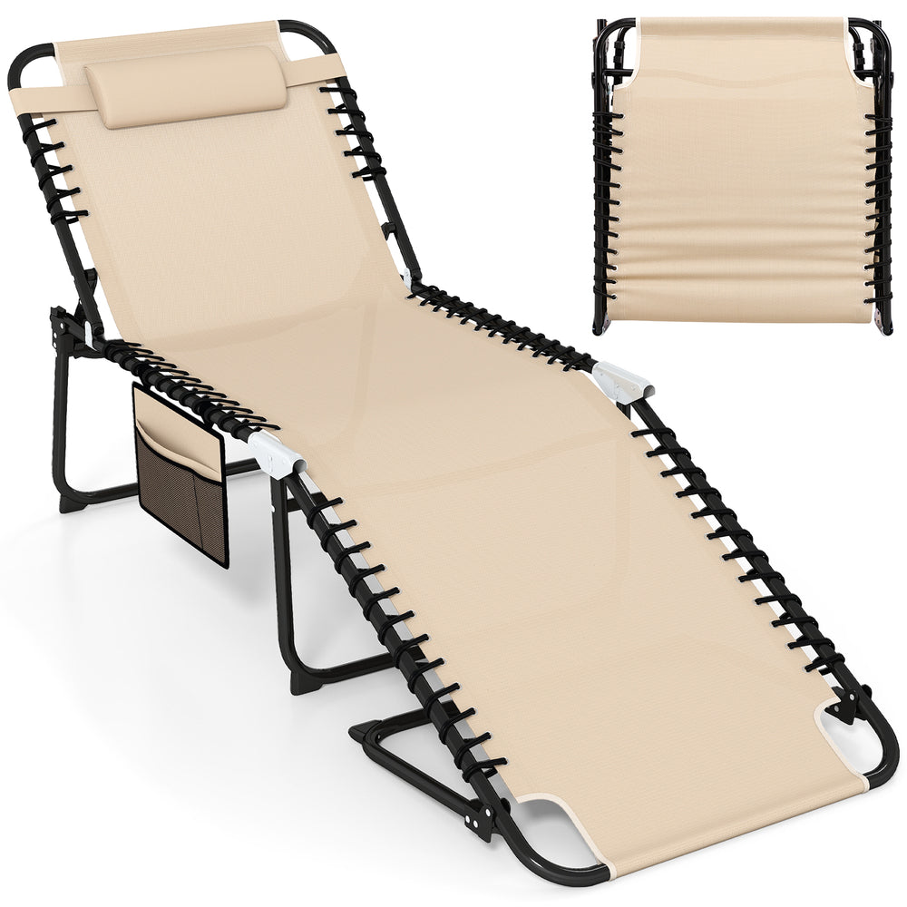 Folding chaise lounge with 4 positions, adjustable backrest and footrest