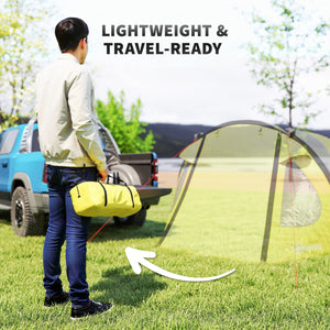 Camping tent with integrated awning and groundsheet