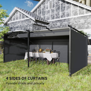 10' x 20' Retractable Metal Pergola with Sidewalls, UPF30+ Outdoor Gazebo, Black