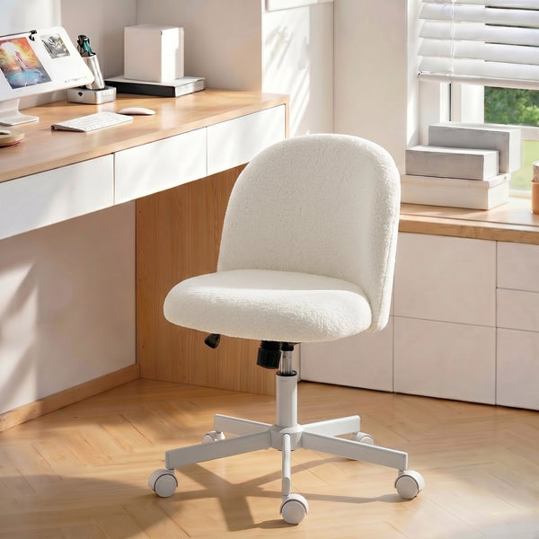 Swivel office chair in sherpa, cream white