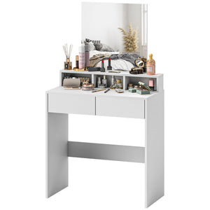 Dressing table with mirror, drawers and compartments, white