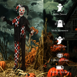 Life-size animated clown, glowing red eyes, sound-activated scary Halloween decorations