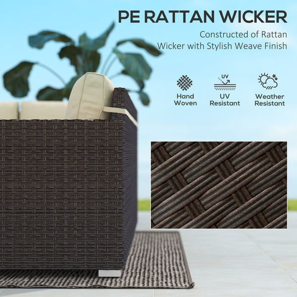 6 Piece Rattan Garden Furniture Set with Corner Sofa, Coffee Table, Wood and Plastic, Light Khaki